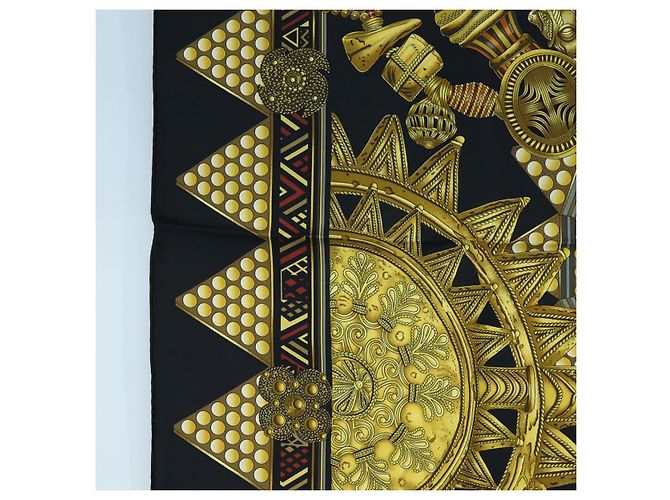 Hermès Foulard HERMES Carre 90 « L'OR DES CHEFS » Seta Nero Auth 195923M - vista 5