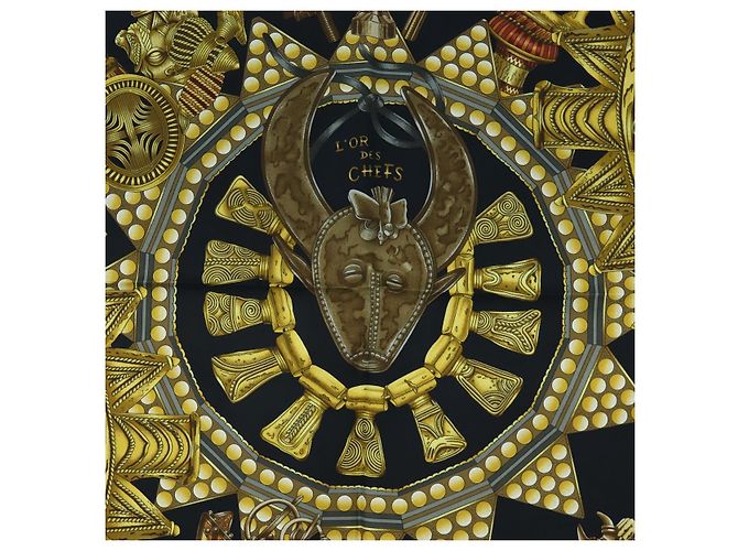 Hermès Foulard HERMES Carre 90 « L'OR DES CHEFS » Seta Nero Auth 195923M - vista 6