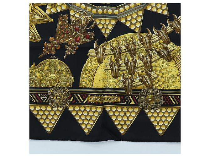Hermès Foulard HERMES Carre 90 « L'OR DES CHEFS » Seta Nero Auth 195923M - vista 9