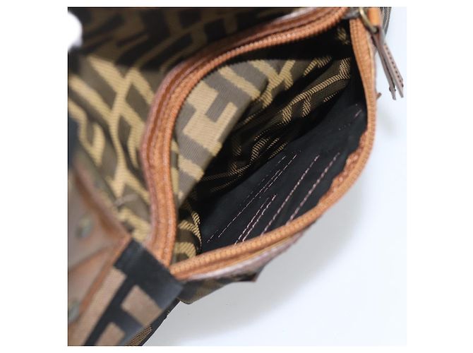 Borsa Tote FENDI Zucca Canvas Marrone Nero Auth 195234A - vista 18