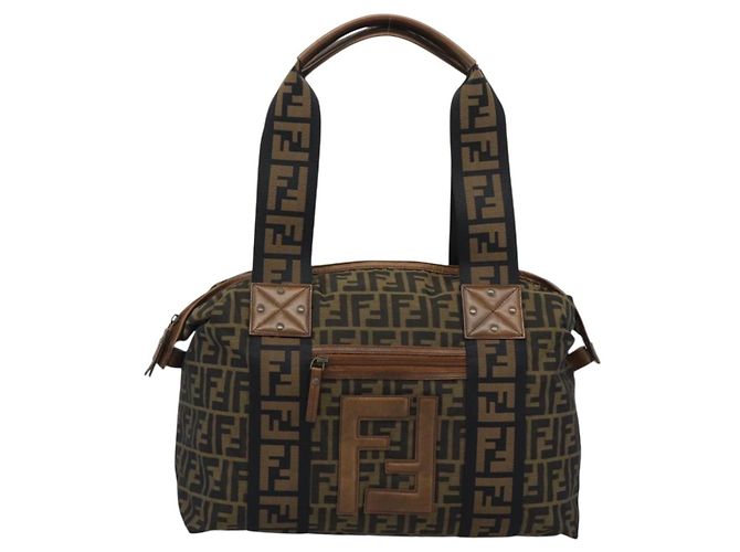 Borsa Tote FENDI Zucca Canvas Marrone Nero Auth 195234A - vista 2