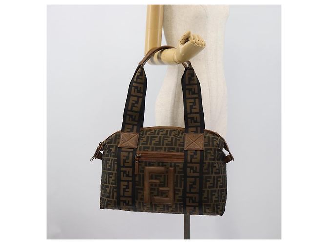 Borsa Tote FENDI Zucca Canvas Marrone Nero Auth 195234A - vista 21