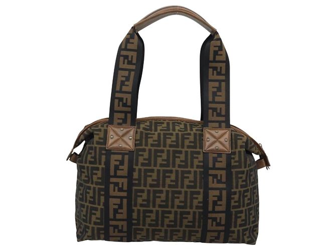 Borsa Tote FENDI Zucca Canvas Marrone Nero Auth 195234A - vista 3