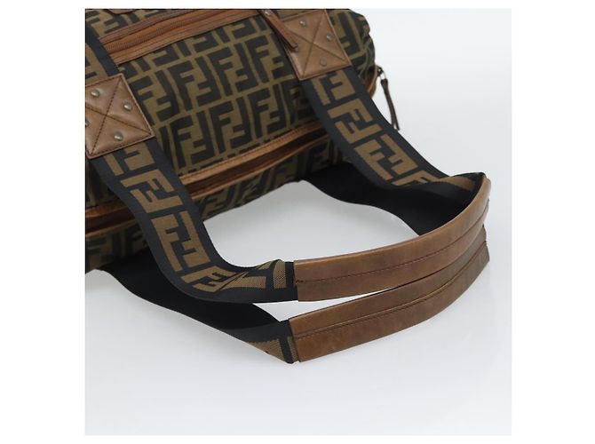 Borsa Tote FENDI Zucca Canvas Marrone Nero Auth 195234A - vista 7