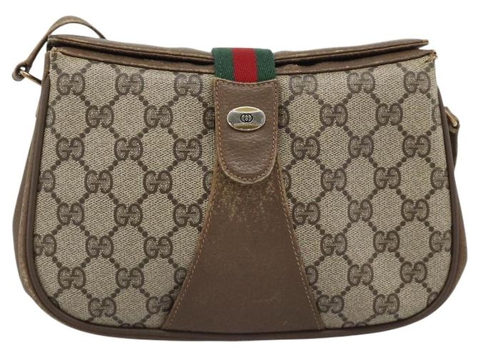 Borsa GUCCI GG Supreme Web Sherry Line PVC Beige Oro 116 02 024 Auth 195582 D'oro - vista 2