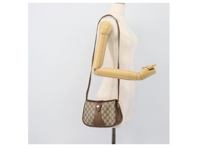 Borsa GUCCI GG Supreme Web Sherry Line PVC Beige Oro 116 02 024 Auth 195582 D'oro - vista 22