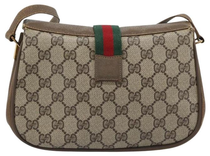 Borsa GUCCI GG Supreme Web Sherry Line PVC Beige Oro 116 02 024 Auth 195582 D'oro - vista 3