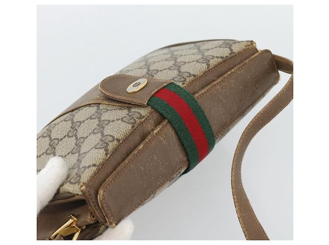 Borsa GUCCI GG Supreme Web Sherry Line PVC Beige Oro 116 02 024 Auth 195582 D'oro - vista 6