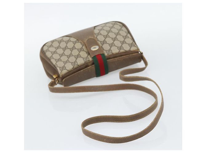 Borsa GUCCI GG Supreme Web Sherry Line PVC Beige Oro 116 02 024 Auth 195582 D'oro - vista 7