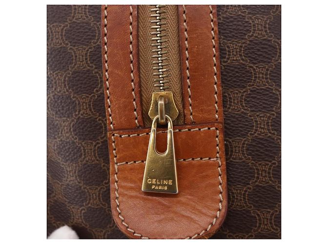 Céline Borsa a mano CELINE Macadam Canvas PVC Pelle Marrone Oro Auth 195723A D'oro - vista 14
