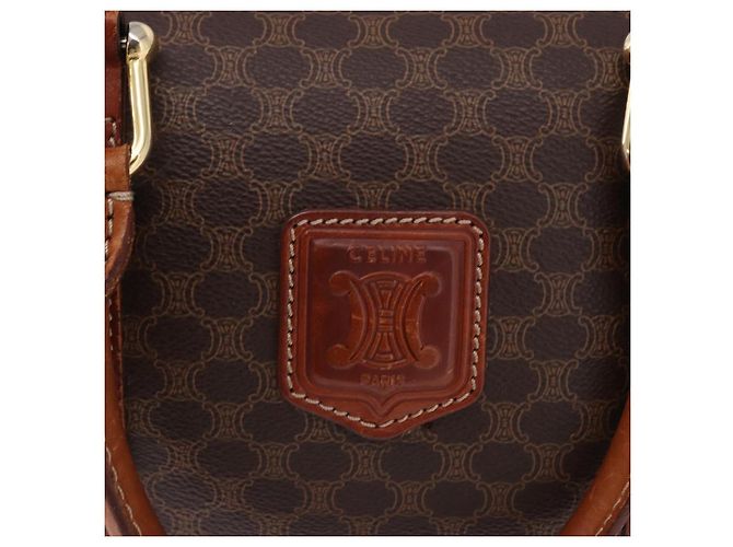 Céline Borsa a mano CELINE Macadam Canvas PVC Pelle Marrone Oro Auth 195723A D'oro - vista 15
