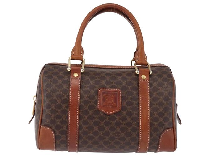Céline Borsa a mano CELINE Macadam Canvas PVC Pelle Marrone Oro Auth 195723A D'oro - vista 2