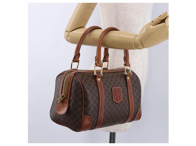 Céline Borsa a mano CELINE Macadam Canvas PVC Pelle Marrone Oro Auth 195723A D'oro - vista 21