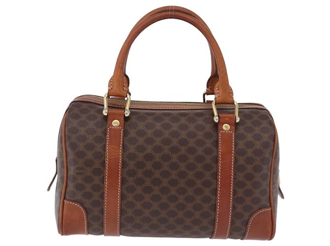 Céline Borsa a mano CELINE Macadam Canvas PVC Pelle Marrone Oro Auth 195723A D'oro - vista 3