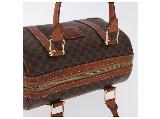 Céline Borsa a mano CELINE Macadam Canvas PVC Pelle Marrone Oro Auth 195723A D'oro - vista 6