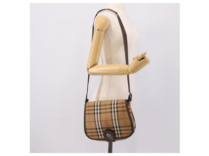 Borsa a tracolla Burberrys Nova Check Canvas Beige Gold Auth 183568 D'oro - vista 21
