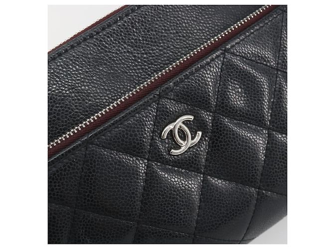 Borsa Clutch CHANEL Pelle Caviar Navy Silver CC Auth bs36769 Argento Blu navy - vista 12