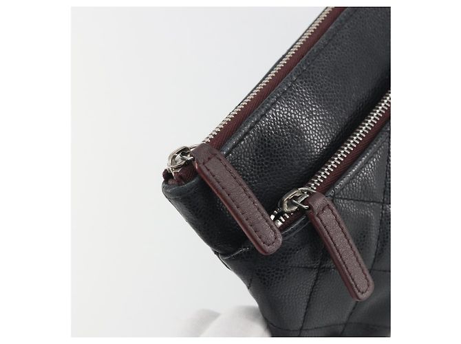 Borsa Clutch CHANEL Pelle Caviar Navy Silver CC Auth bs36769 Argento Blu navy - vista 13