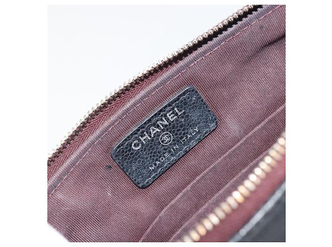 Borsa Clutch CHANEL Pelle Caviar Navy Silver CC Auth bs36769 Argento Blu navy - vista 14