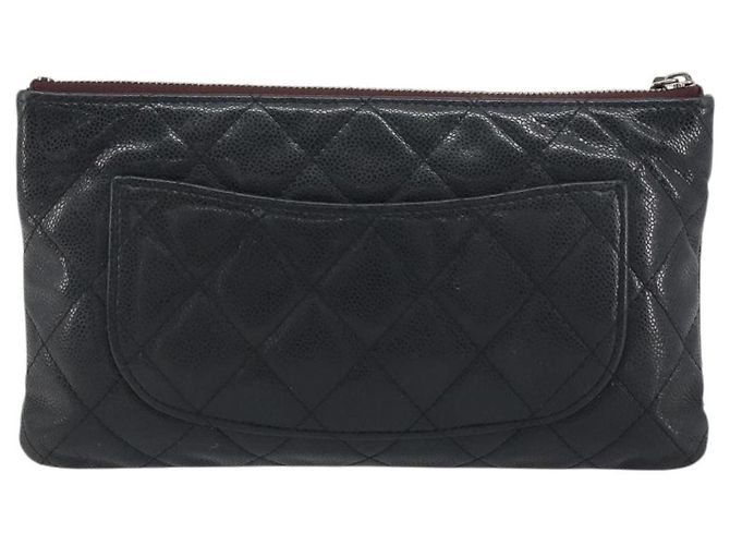 Borsa Clutch CHANEL Pelle Caviar Navy Silver CC Auth bs36769 Argento Blu navy - vista 3