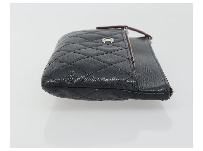 Borsa Clutch CHANEL Pelle Caviar Navy Silver CC Auth bs36769 Argento Blu navy - vista 4