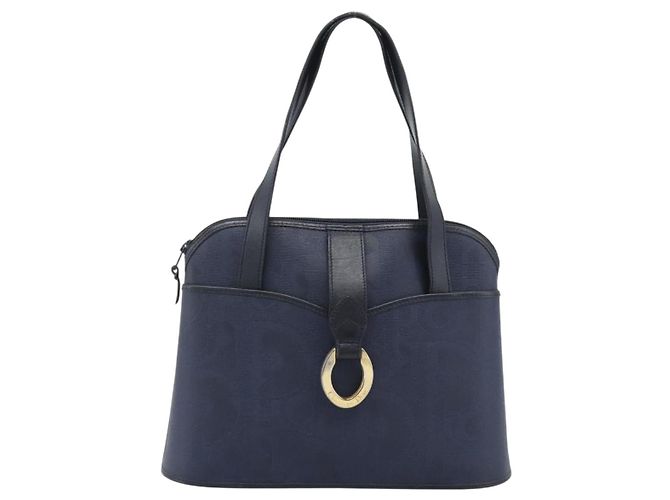 Borsa a Mano Christian Dior Trotter PVC Pelle Navy Tono Oro Auth 196124 - vista 2