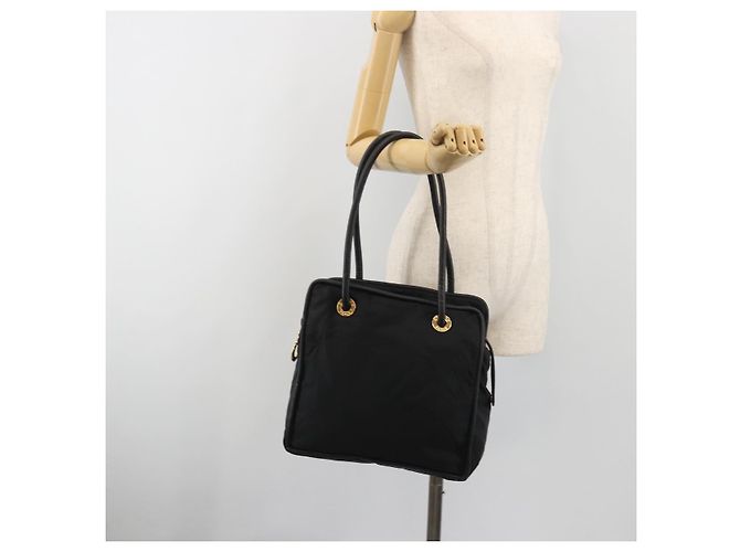Céline Borsa Tote Circle CELINE Nylon Nero Oro Auth 195054A D'oro - vista 23