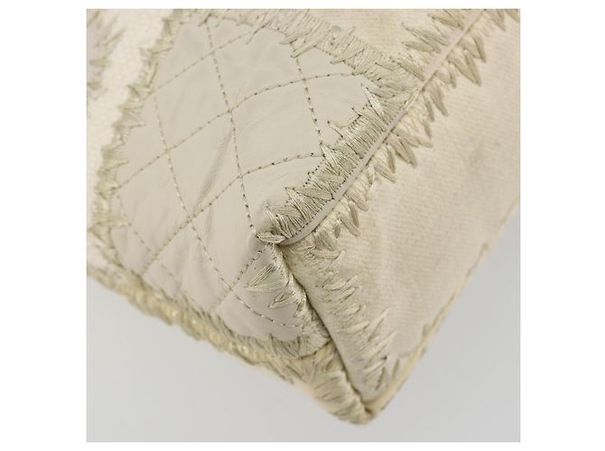 Borsa Tote CHANEL Patchwork Chain Tweed Ivory Gold CC Auth 195106SM D'oro Crudo - vista 13