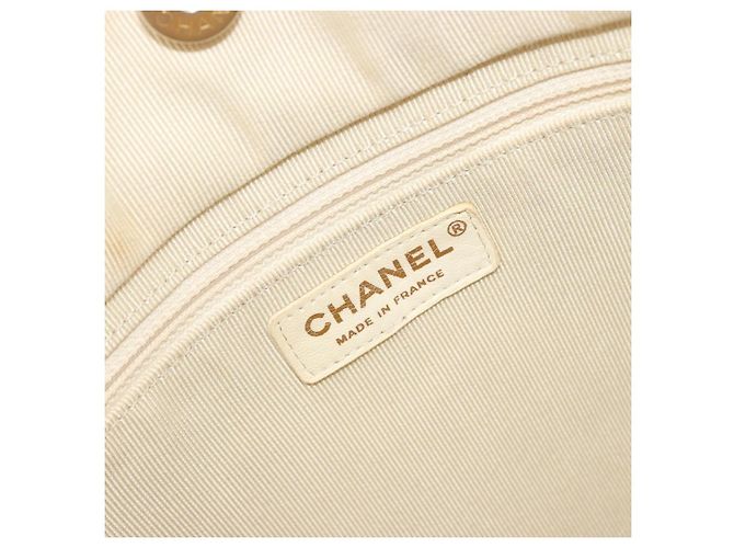 Borsa Tote CHANEL Patchwork Chain Tweed Ivory Gold CC Auth 195106SM D'oro Crudo - vista 16