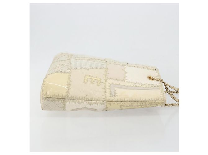 Borsa Tote CHANEL Patchwork Chain Tweed Ivory Gold CC Auth 195106SM D'oro Crudo - vista 4