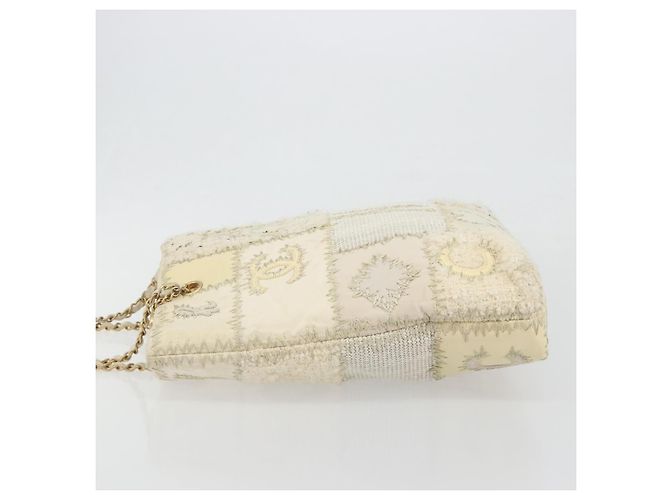 Borsa Tote CHANEL Patchwork Chain Tweed Ivory Gold CC Auth 195106SM D'oro Crudo - vista 5