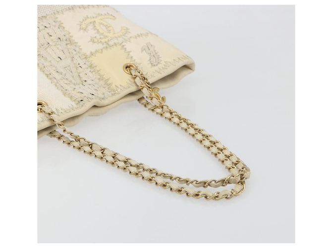 Borsa Tote CHANEL Patchwork Chain Tweed Ivory Gold CC Auth 195106SM D'oro Crudo - vista 7