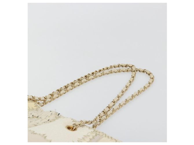 Borsa Tote CHANEL Patchwork Chain Tweed Ivory Gold CC Auth 195106SM D'oro Crudo - vista 8