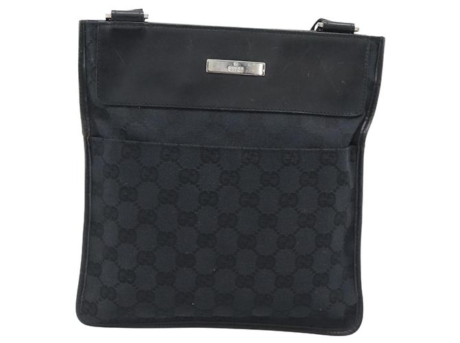 Bolsa de Ombro GUCCI GG Canvas Preta Prata 019.0348 Auth 196159 Preto - vista 2