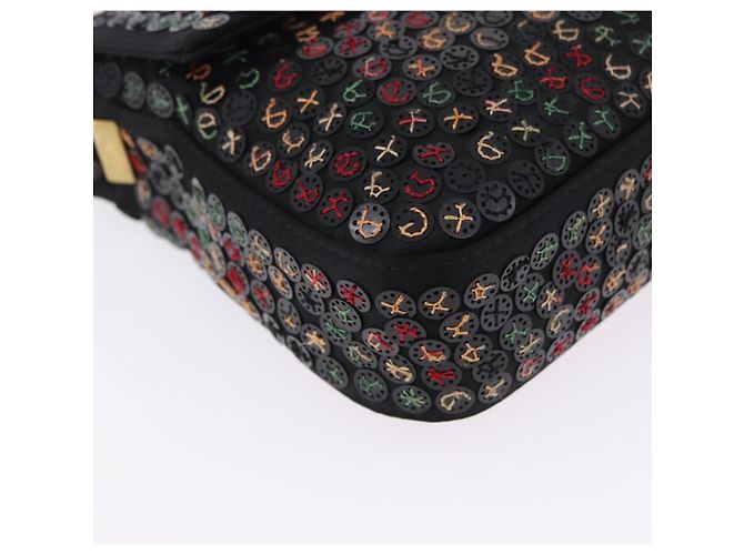 Borsa a tracolla FENDI Mamma Baguette Nylon e Paillettes 2 vie Marrone Oro Auth 196362SM D'oro - vista 10