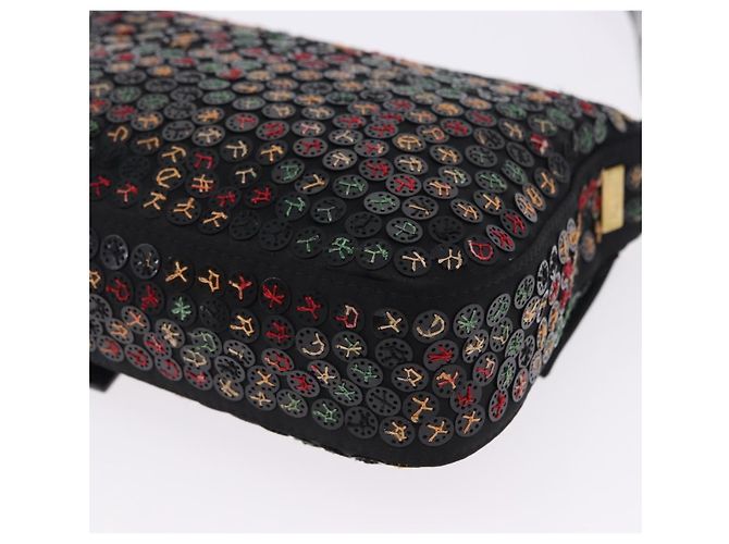 Borsa a tracolla FENDI Mamma Baguette Nylon e Paillettes 2 vie Marrone Oro Auth 196362SM D'oro - vista 13