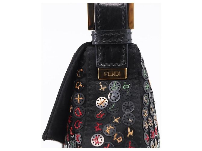 Borsa a tracolla FENDI Mamma Baguette Nylon e Paillettes 2 vie Marrone Oro Auth 196362SM D'oro - vista 14