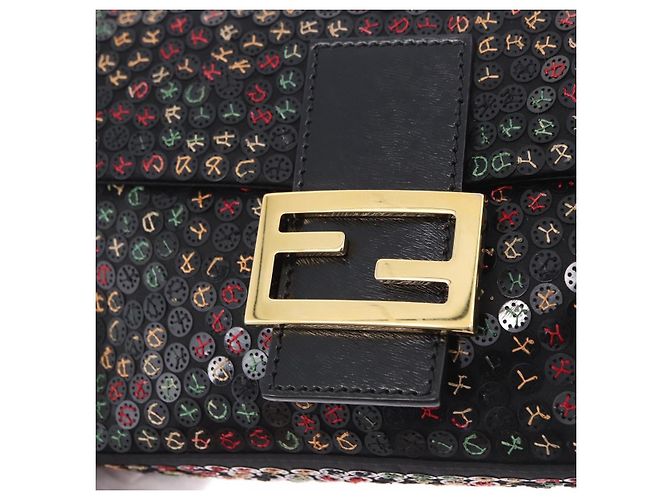 Borsa a tracolla FENDI Mamma Baguette Nylon e Paillettes 2 vie Marrone Oro Auth 196362SM D'oro - vista 15