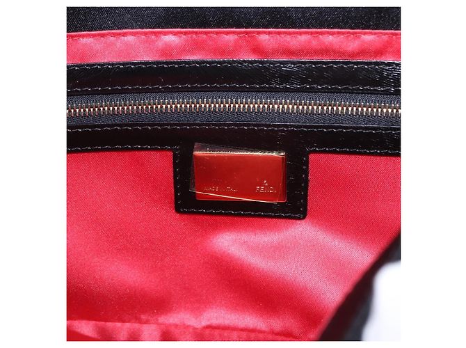 Borsa a tracolla FENDI Mamma Baguette Nylon e Paillettes 2 vie Marrone Oro Auth 196362SM D'oro - vista 18