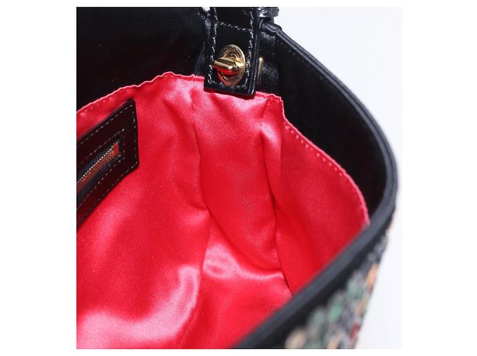 Borsa a tracolla FENDI Mamma Baguette Nylon e Paillettes 2 vie Marrone Oro Auth 196362SM D'oro - vista 21