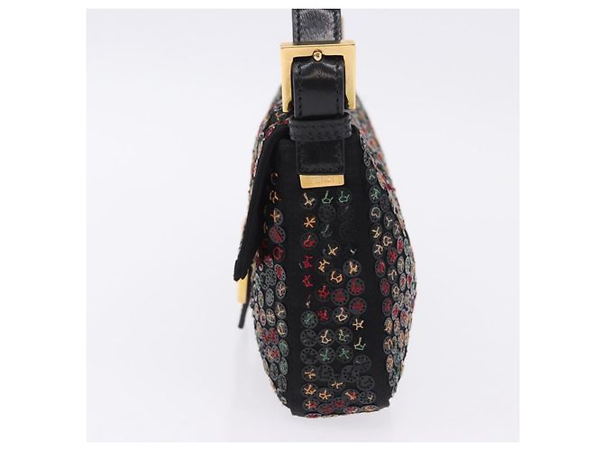 Borsa a tracolla FENDI Mamma Baguette Nylon e Paillettes 2 vie Marrone Oro Auth 196362SM D'oro - vista 4