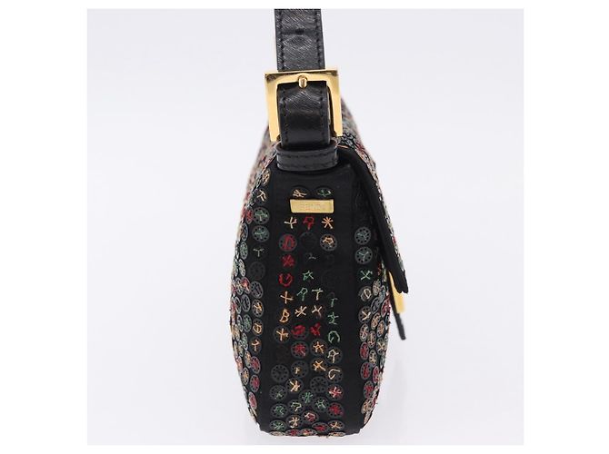 Borsa a tracolla FENDI Mamma Baguette Nylon e Paillettes 2 vie Marrone Oro Auth 196362SM D'oro - vista 5