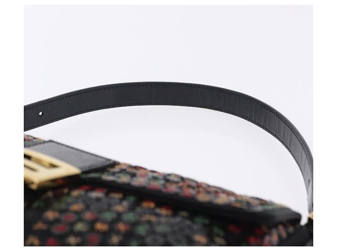 Borsa a tracolla FENDI Mamma Baguette Nylon e Paillettes 2 vie Marrone Oro Auth 196362SM D'oro - vista 8