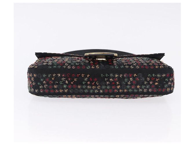 Borsa a tracolla FENDI Mamma Baguette Nylon e Paillettes 2 vie Marrone Oro Auth 196362SM D'oro - vista 9