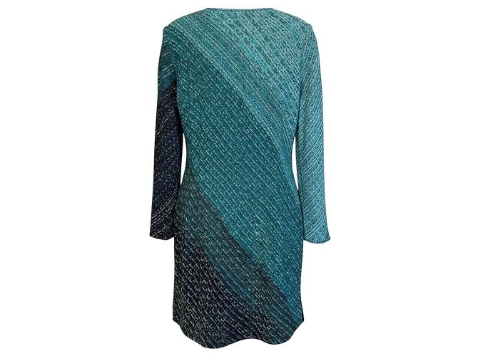 Autre Marque Conjunto de casaco e vestido de malha de viscose e lã St. John Turquoise / Teal Multi Azul - vista 3