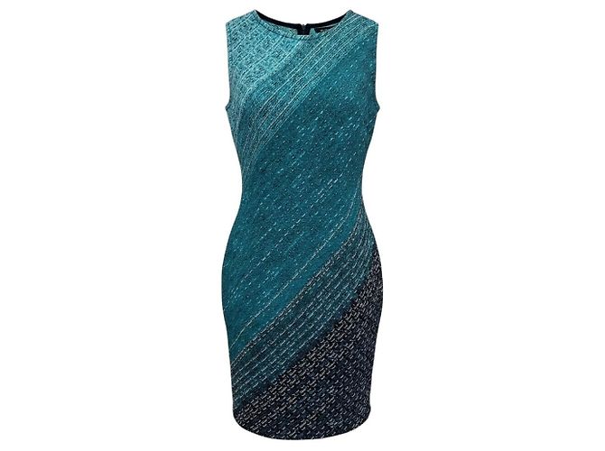 Autre Marque Conjunto de casaco e vestido de malha de viscose e lã St. John Turquoise / Teal Multi Azul - vista 4