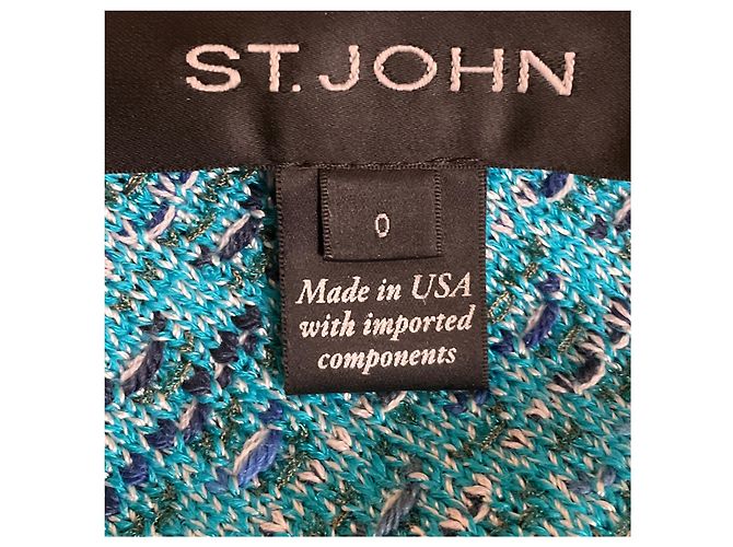 Autre Marque Conjunto de casaco e vestido de malha de viscose e lã St. John Turquoise / Teal Multi Azul - vista 7
