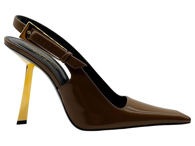 Saint Laurent Vernice Gloss Dune 110 Slingback Pumps Marrone - vista 2