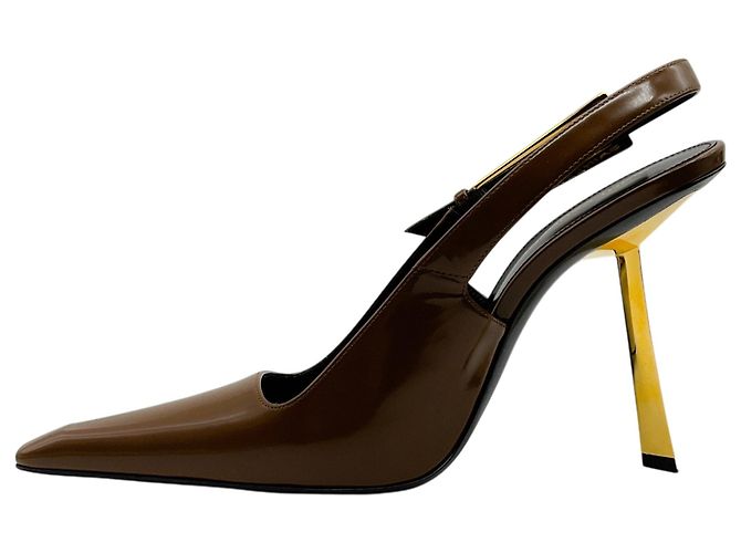 Saint Laurent Vernice Gloss Dune 110 Slingback Pumps Marrone - vista 3