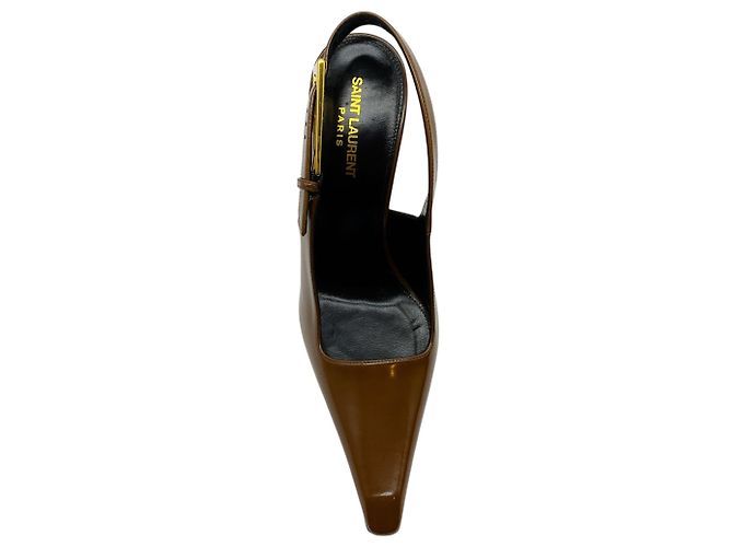 Saint Laurent Vernice Gloss Dune 110 Slingback Pumps Marrone - vista 4